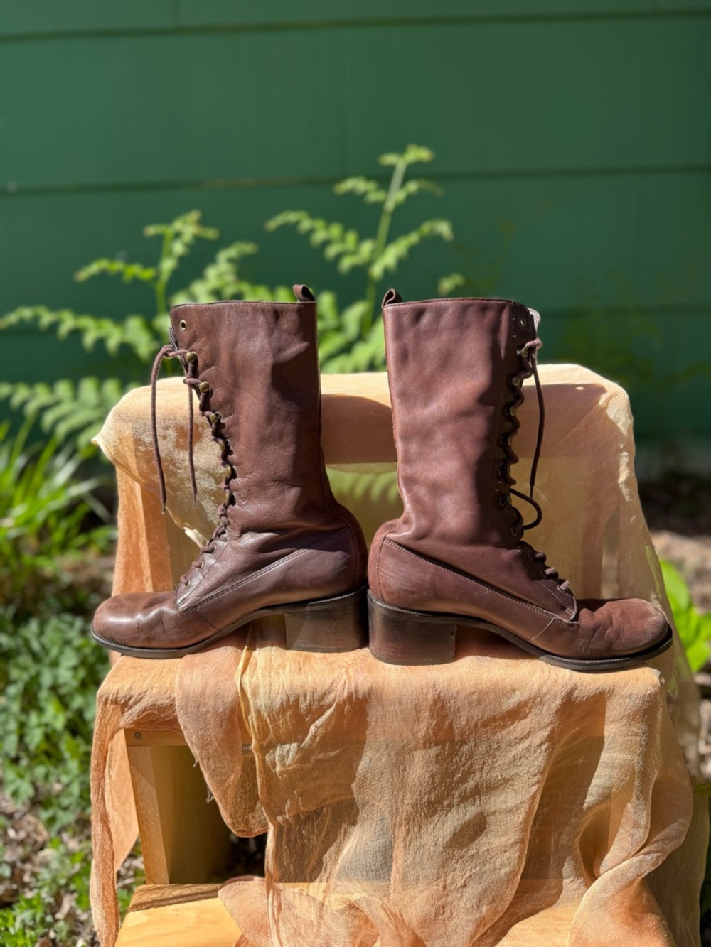 Nine West Brown Leather Lace Up Heeled Boots - Picture 10 of 16